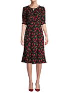 Michael Kors Collection Puff Sleeve Floral Silk Flare Dress