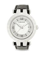 Versace Stainless Steel & Leather Strap Analog Watch