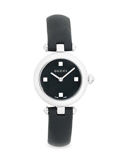 Gucci Analog Studded Dial Leather Strap Watch