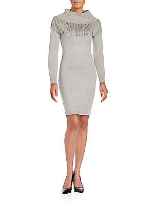 Calvin Klein Collection Fringed Long Sleeve Sheath Dress