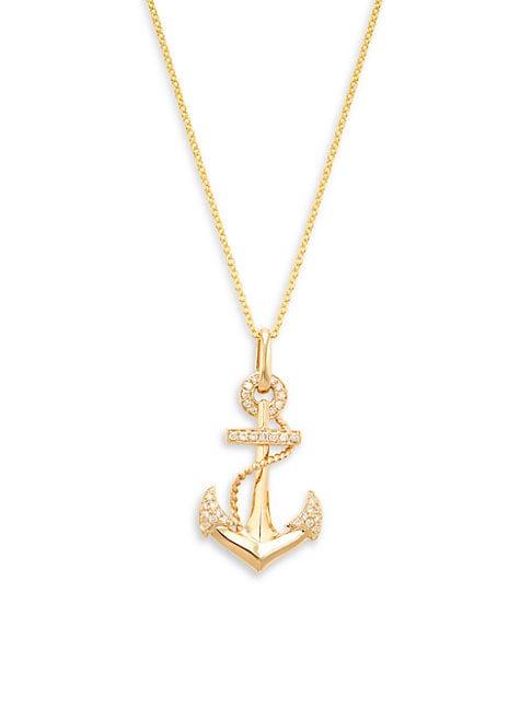 Effy 14k Yellow Gold & Diamond Anchor Pendant Necklace
