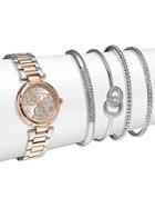 Adrienne Vittadini Crystal Stainless Steel Bracelet Watch & Bangle Bracelet Set