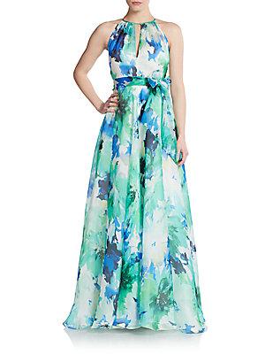 Carmen Marc Valvo Collection Floral-print Silk Maxi Dress