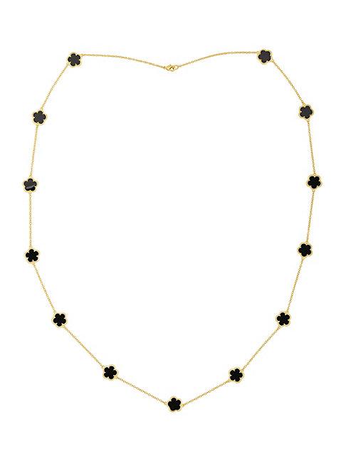Jan-kou 14k Goldplated Onyx Flower Necklace