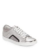 Alessandro Dell'acqua Studded Metallic Leather Lace-up Sneakers