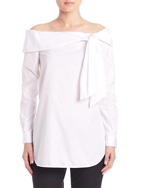 Tibi Cotton Off-the-shoulder Bow Top