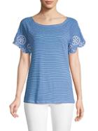 Solutions Stripe Scallop-trimmed Cotton Blend Top