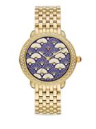 Michele Serein 16 Blue Fan Diamond & Goldtone Stainless Steel Bracelet Watch