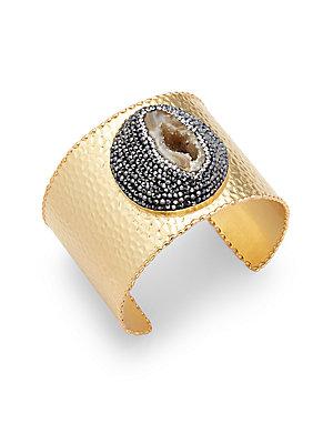 Kevia Agate In 18k Gold Plated Hammered Bracelet
