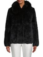 Peri Luxe Fox Fur-trimmed Rex Rabbit Fur Coat