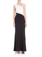 Laundry By Shelli Segal Platinum One-shoulder Colorblock Gown