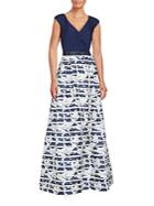 Teri Jon Knot Front Printed V-neck Gown