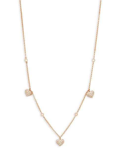 Effy 14k Rose Gold & White Diamond Heart Charm Necklace