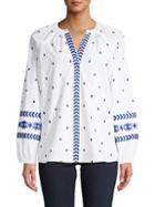 Q & A Embroidered Long-sleeve Cotton Top
