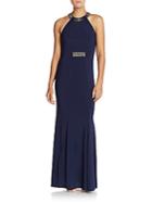 Carmen Marc Valvo Infusion Embellished Neckline Jersey Gown