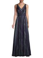 Carmen Marc Valvo Infusion Striped V-neck Gown
