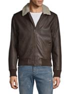 Saks Fifth Avenue Shearling Collar Leather Bomber Jacket