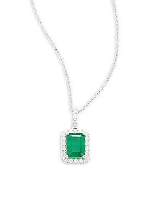 Effy Brasilica 14 Kt. White Gold Emerald And Diamond Pendant