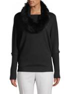 Cashmere Saks Fifth Avenue Fox Fur-trim Cashmere Sweater