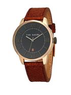 Ted Baker Stainless Steel & Leather Strap Analog Watch