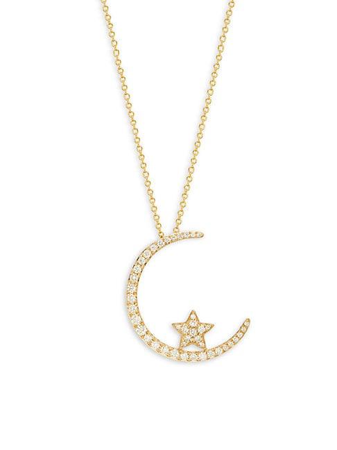 Ava & Aiden Diamond 14k Yellow Gold Moon & Star Pendant Necklace