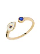 Gabi Rielle 22k Goldplated & Blue Crystal Evil Eye Adjustable Ring