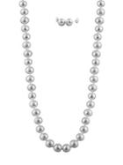 Masako 7-7.5mm Grey Pearl And 14k White Gold Necklace And Earrings Set