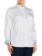 Basler, Plus Size Solid Point-collar Button-down Shirt