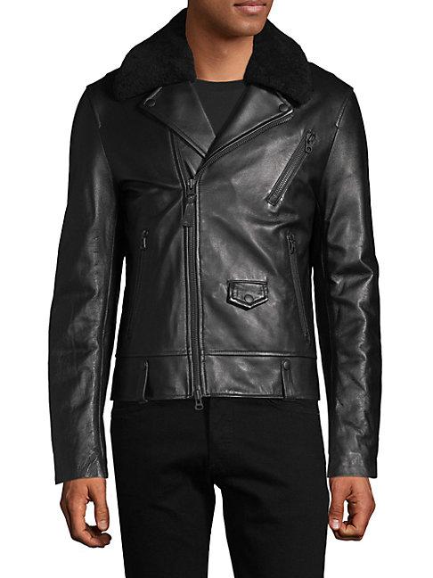 Mackage Down-filled Shearling-trim Leather Moto Jacket
