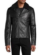 Mackage Down-filled Shearling-trim Leather Moto Jacket