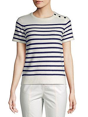 English Factory Button-accented Striped Top