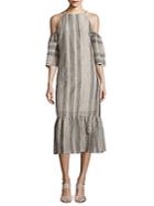 Lucca Couture Striped Cold-shoulder Cotton Dress
