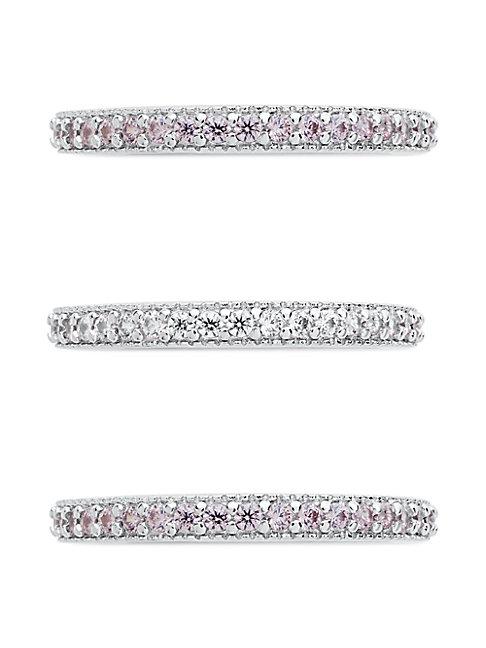Sterling Forever Set Of 3 Sterling Silver & Cubic Zirconia Rings