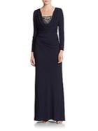 David Meister Cowlneck Long-sleeve Gown