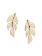 Effy 14k Yellow Gold & White Diamond Leaf Drop Earrings