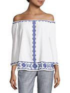 Beach Lunch Lounge Embroidered Cotton Blouse