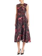 Lela Rose Leaf Fil Coupe Layered Skirt Dress