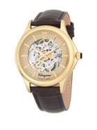 Salvatore Ferragamo Round Stainless Steel Automatic Embossed Leather-strap Watch