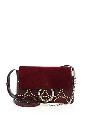 Chlo Faye Small Studded Circle Suede & Leather Shoulder Bag