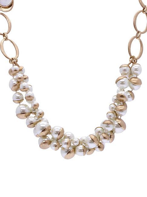 Saachi Half Moon Faux Pearl Layered Necklace