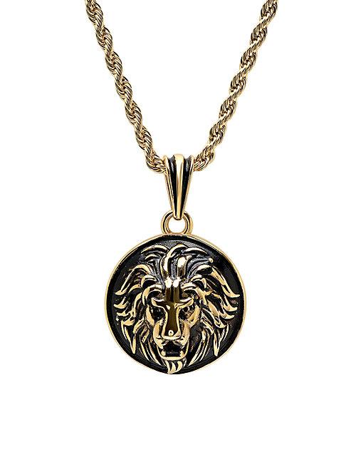 Anthony Jacobs 18k Goldplated & Black Ip Stainless Steel Lion Head Mount Pendant Necklace