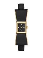Kate Spade New York Kenmare Goldtone Stainless Steel & Saffiano Leather Bow Strap Watch/black