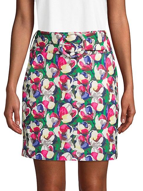 Lea & Viola Floral Belted Mini Skirt