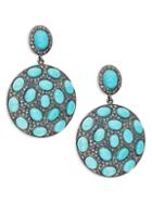 Bavna Sterling Silver Diamond & Turquoise Disc Pendant Earrings