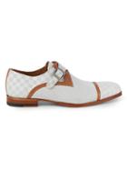 Mezlan Grid & Perforation Leather Monk-strap Oxford Loafers