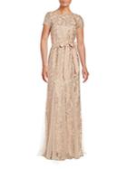 Adrianna Papell Embroidered Lace Gown
