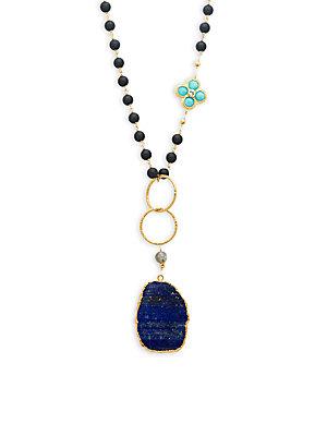 Alanna Bess Long Beaded Gemstone Pendant Necklace