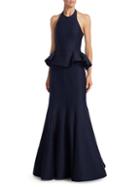 Halston Heritage Flared Ruffled Evening Gown