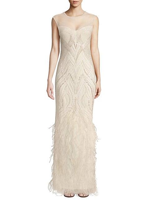 Parker Allie Beaded Feather-accented Gown