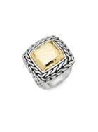 John Hardy 18k Yellow Gold & Sterling Silver Square Pendant Ring
